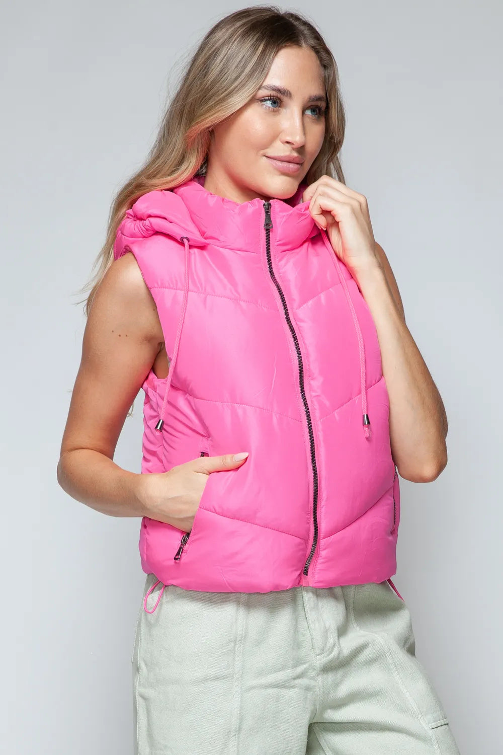 Posh Pink Quilted Hooded Vest