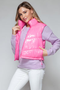 Pink Zip-Up Turtleneck Shiny Quilted Vest – Chic & Cozy ✨