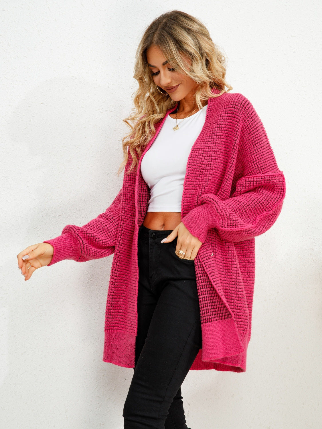 Pink Long Open Cardigan