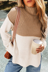 Posh Split Color Turtleneck Sweater