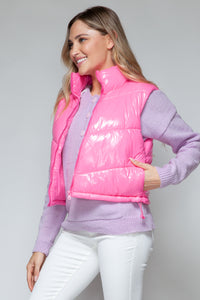 Pink Zip-Up Turtleneck Shiny Quilted Vest – Chic & Cozy ✨