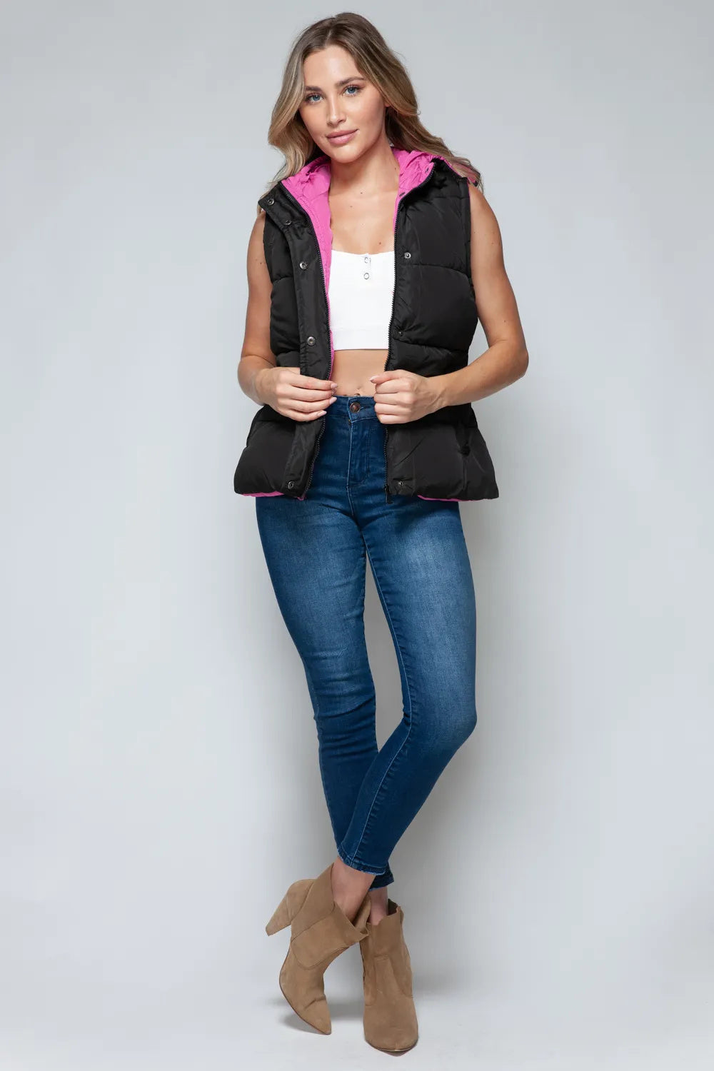 Posh Black and Pink Hooded Vest