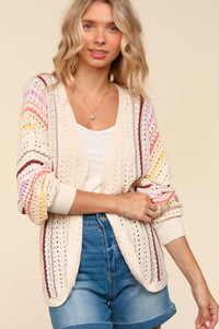 Posh Haptics Full Size Striped Crochet Cardigan