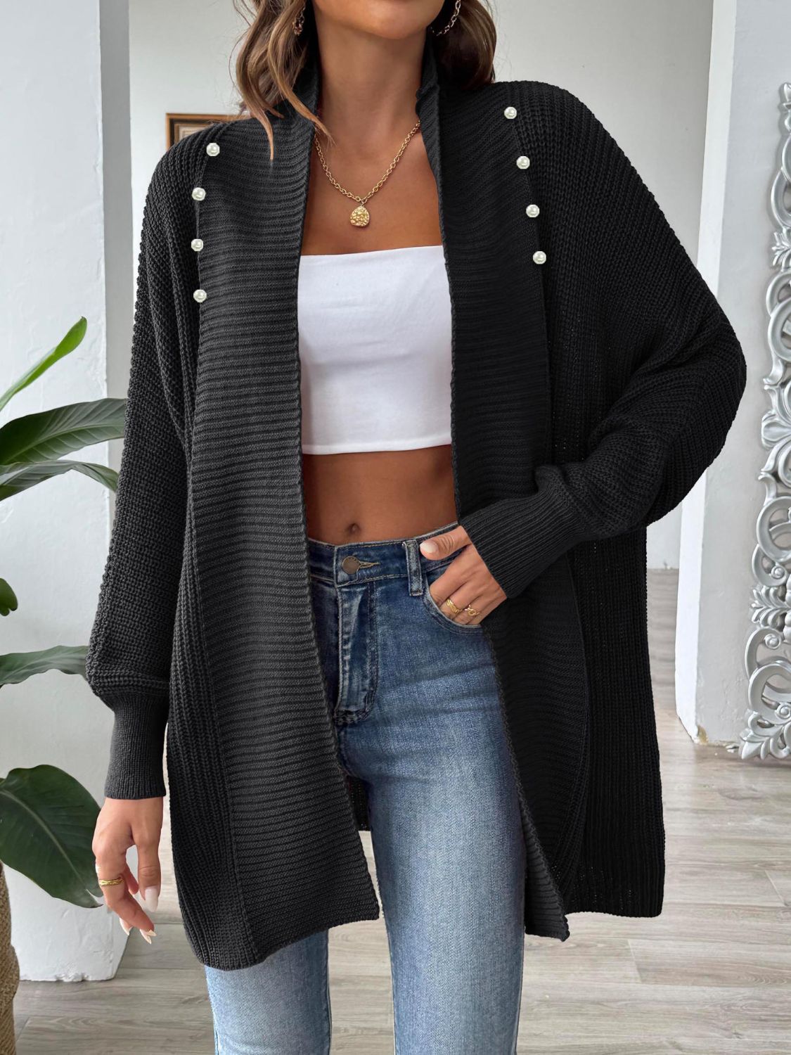 Posh Open Front Pearl Cardigan