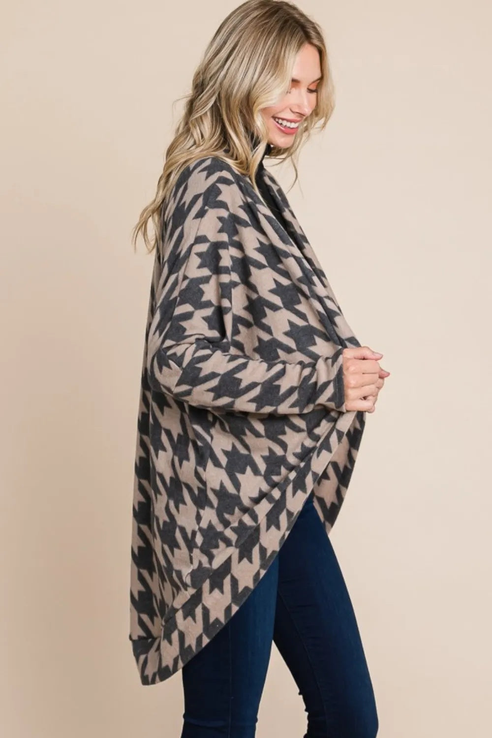 Posh Houndstooth Open Front Cardigan