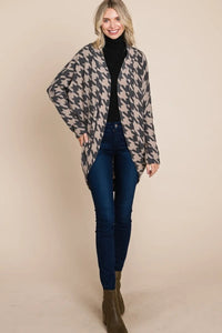 Posh Houndstooth Open Front Cardigan