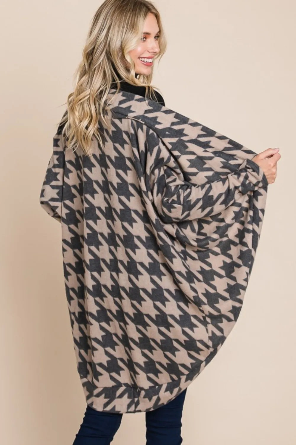 Posh Houndstooth Open Front Cardigan