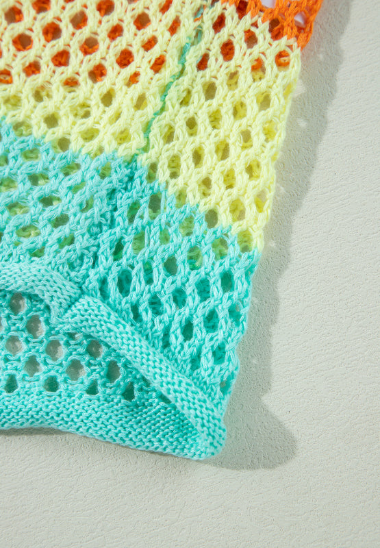 Posh Openwork Contrast Striped Knit Top