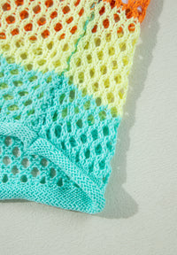 Posh Openwork Contrast Striped Knit Top