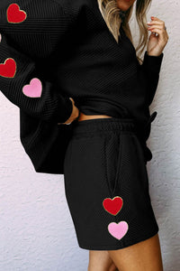 Posh Heart Black Drawstring Shorts Set