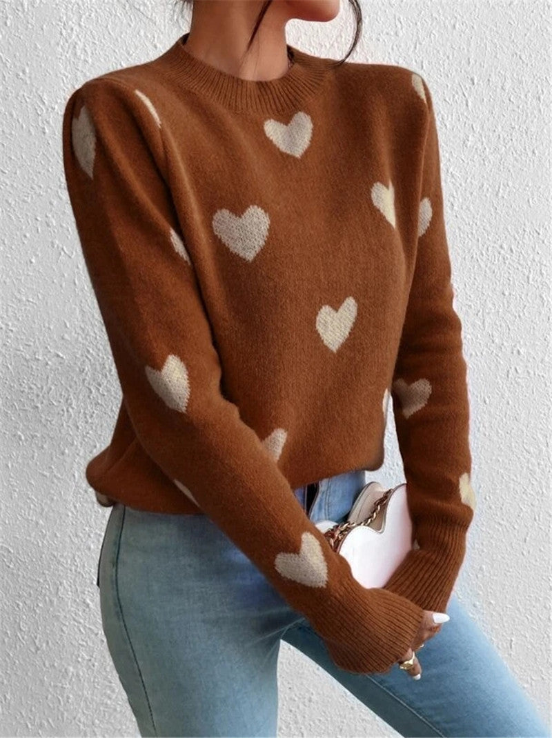 Posh Heart Pattern Loose Knitted Sweater