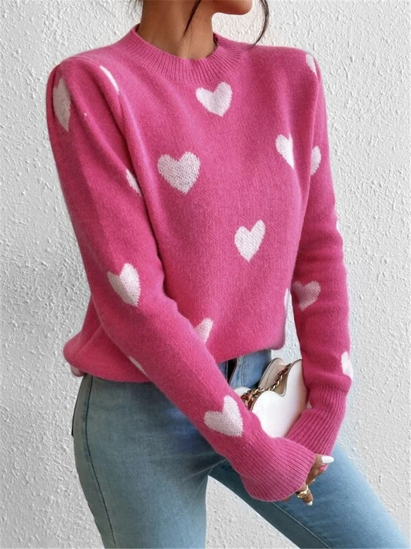 Posh Heart Pattern Loose Knitted Sweater