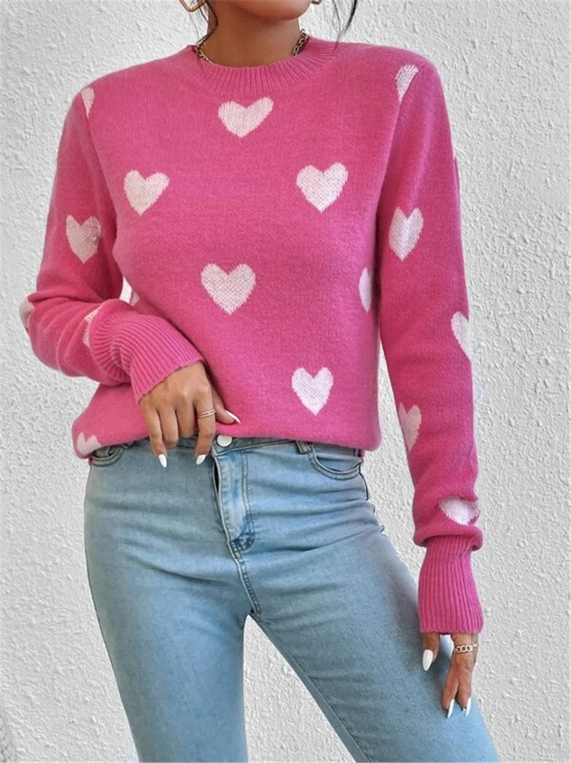Posh Heart Pattern Loose Knitted Sweater