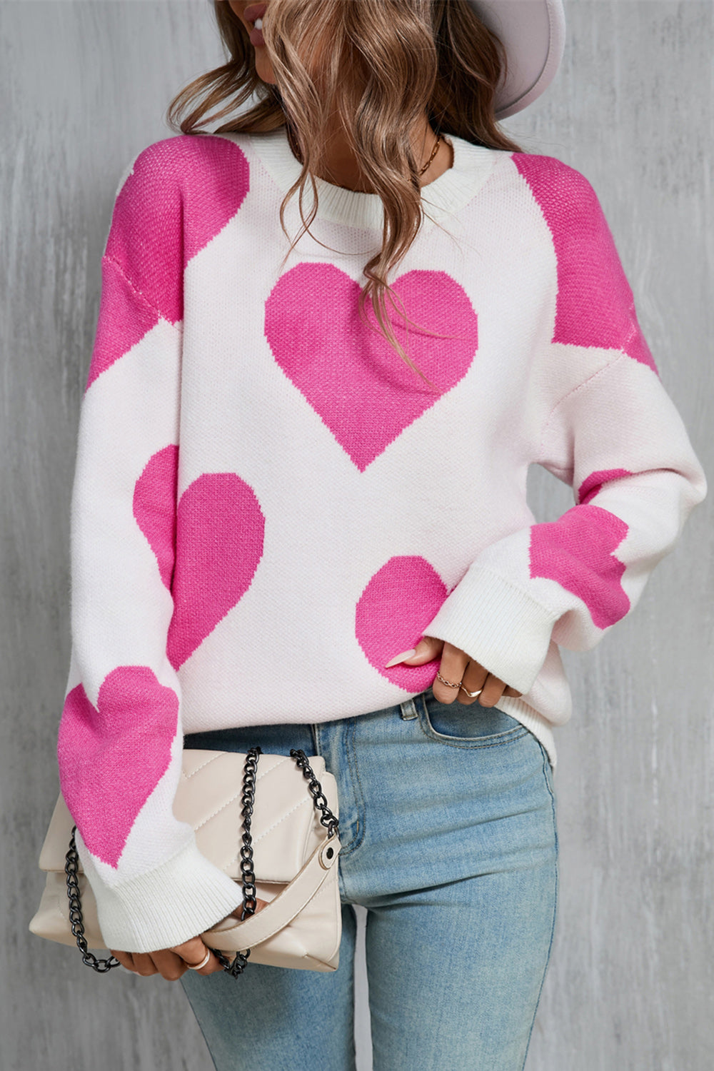 Posh Contrast Heart Sweater