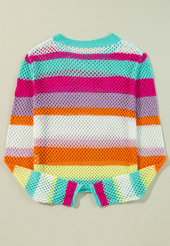 Posh Openwork Contrast Striped Knit Top