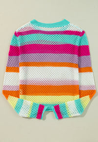 Posh Openwork Contrast Striped Knit Top