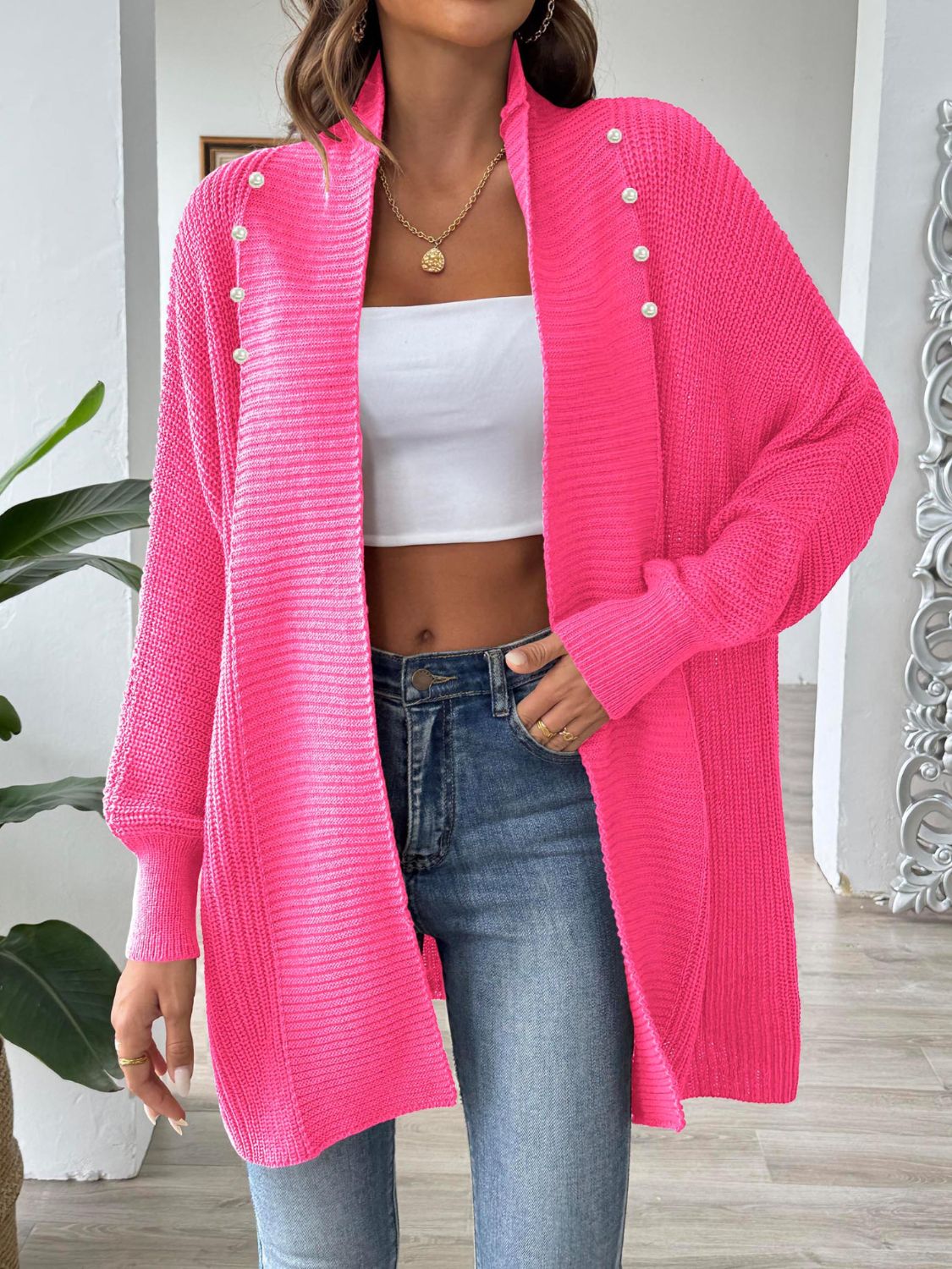 Posh Open Front Pearl Cardigan