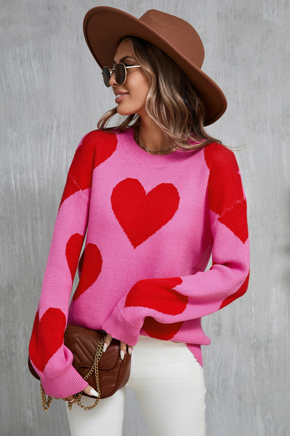 Posh Contrast Heart Sweater