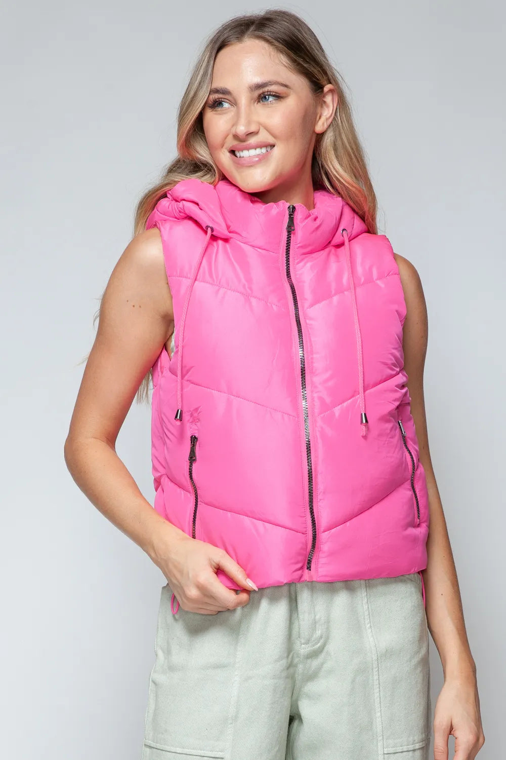 Posh Pink Quilted Hooded Vest