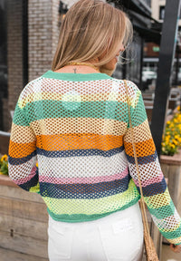 Posh Openwork Contrast Striped Knit Top