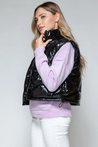 Black Shiny Puffy Quilted Vest