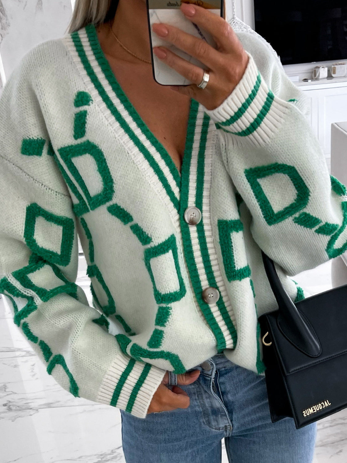 Posh Geometric Button Down Cardigan