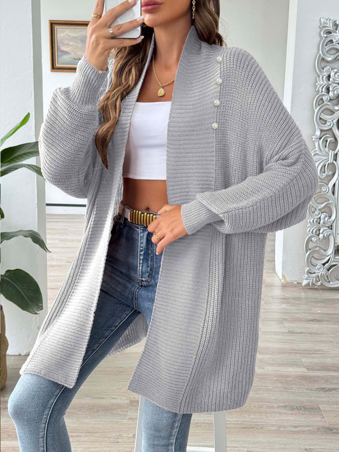 Posh Open Front Pearl Cardigan