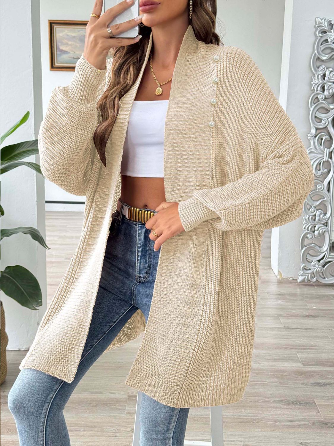 Posh Open Front Pearl Cardigan