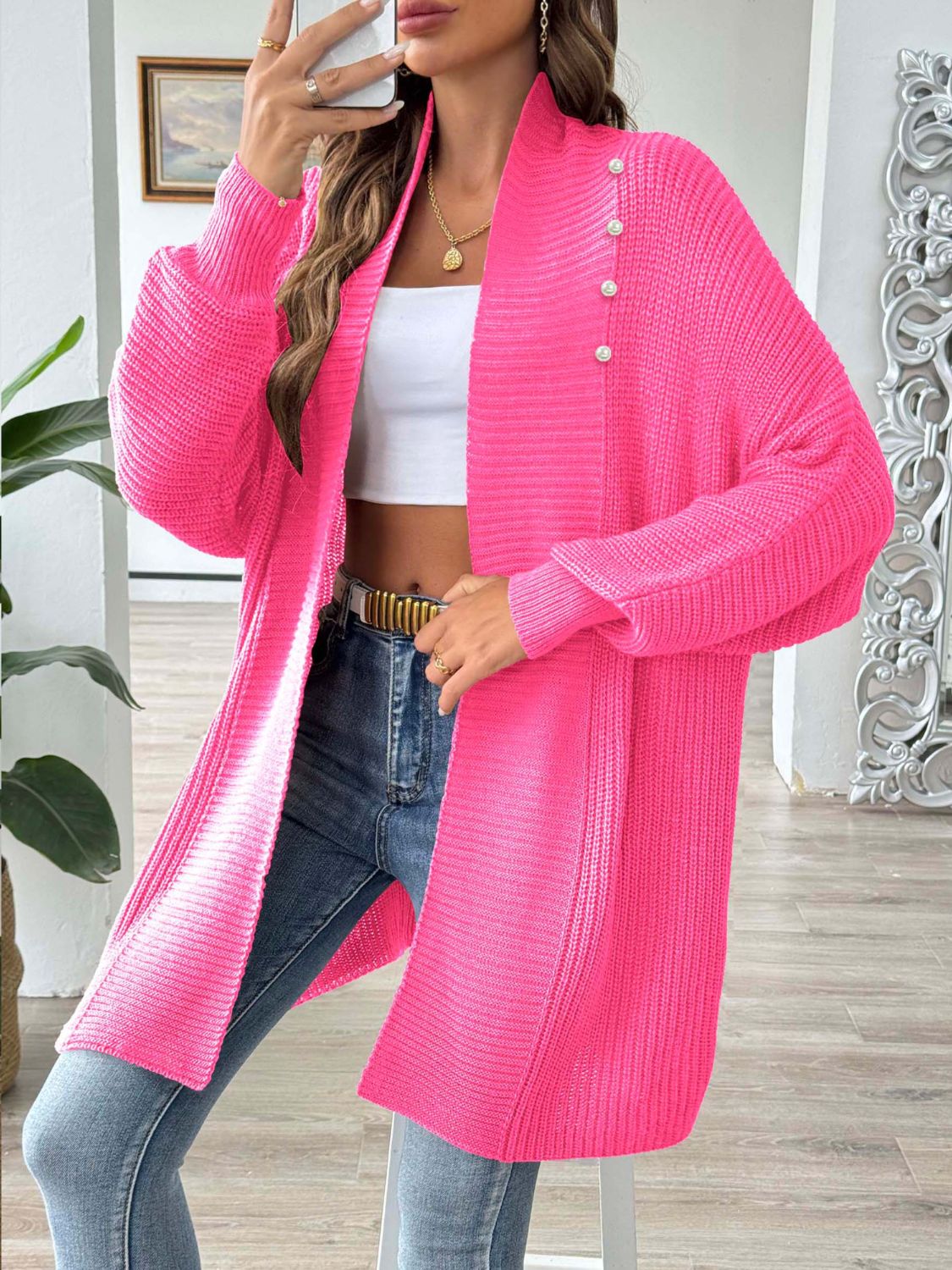 Posh Open Front Pearl Cardigan
