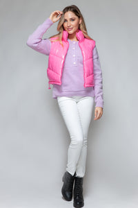 Pink Zip-Up Turtleneck Shiny Quilted Vest – Chic & Cozy ✨