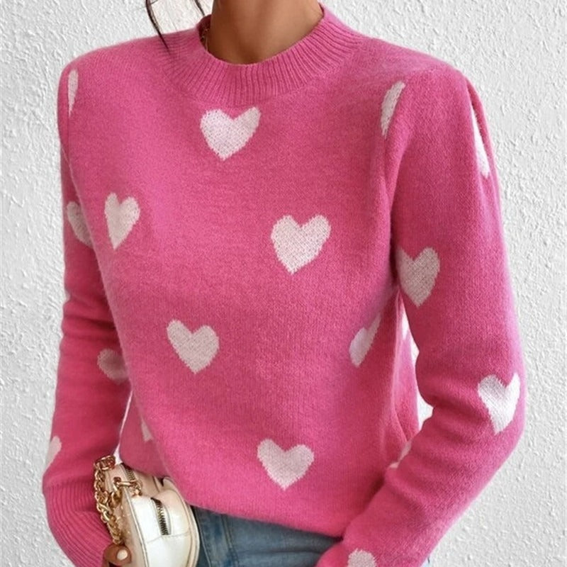 Posh Heart Pattern Loose Knitted Sweater