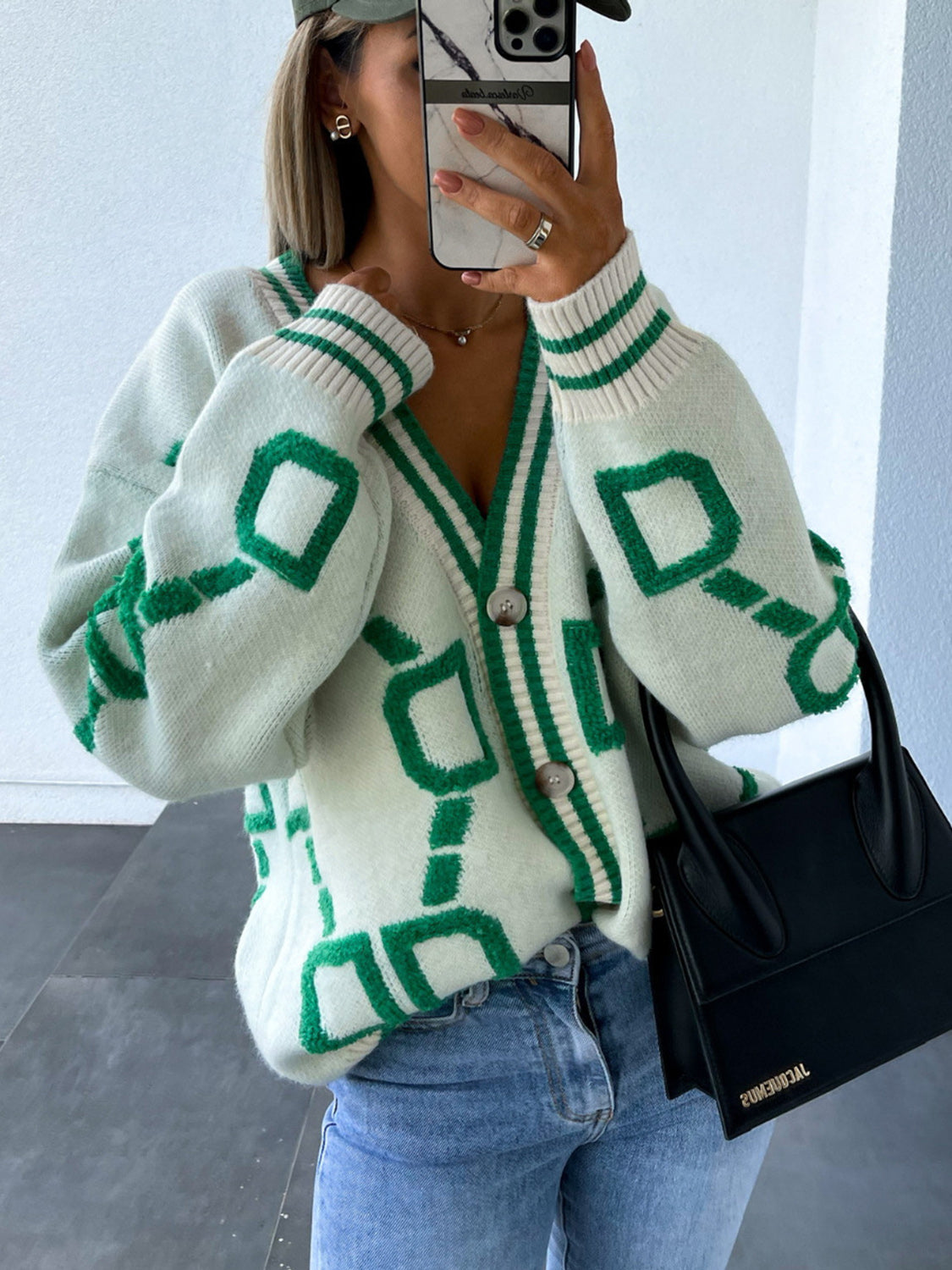 Posh Geometric Button Down Cardigan