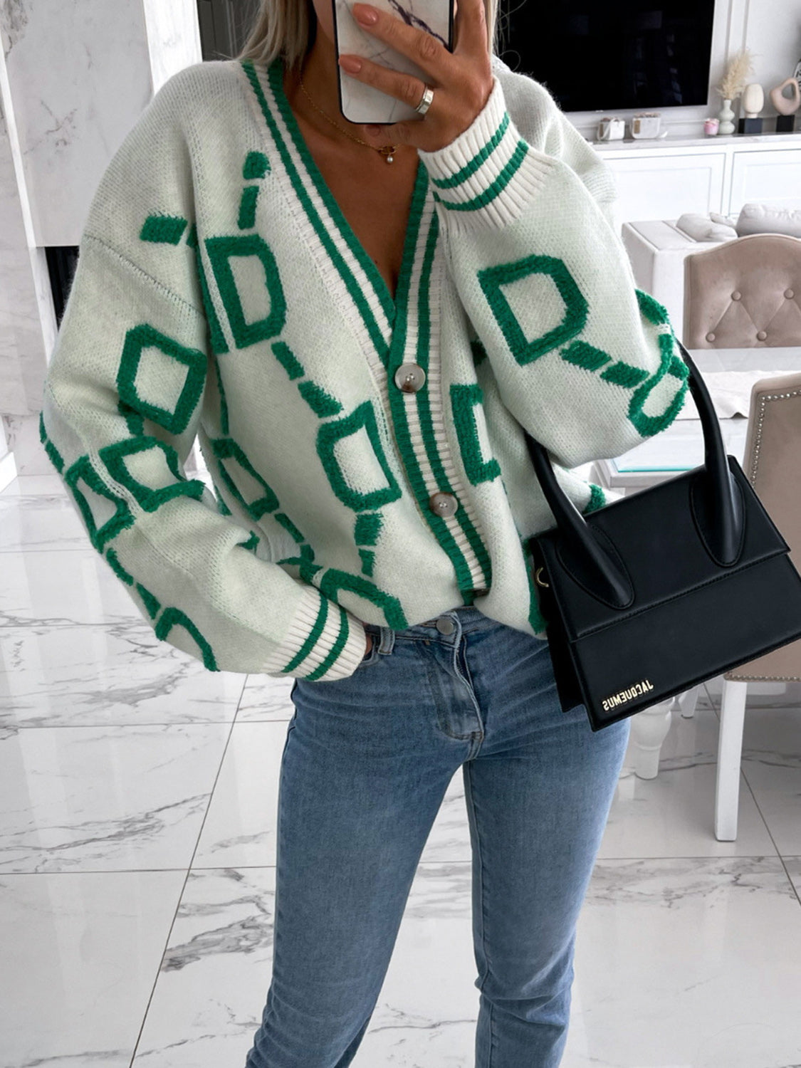 Posh Geometric Button Down Cardigan