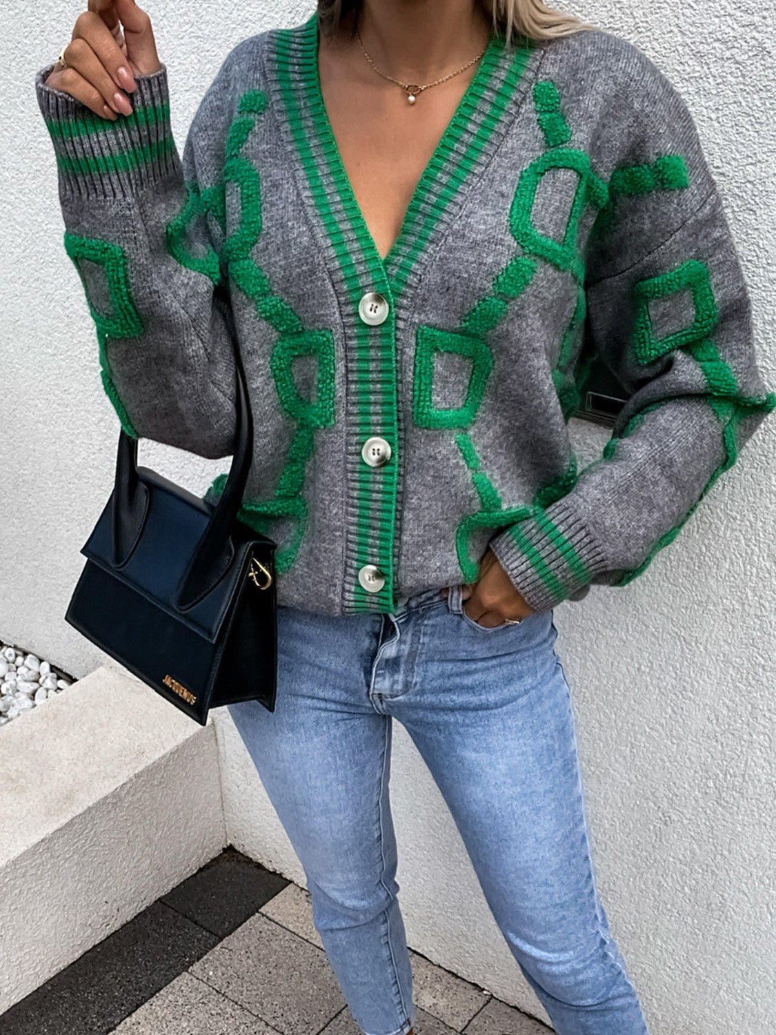 Posh Geometric Button Down Cardigan
