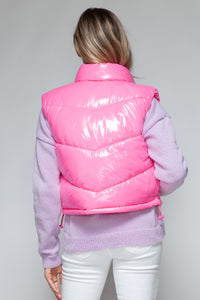 Pink Zip-Up Turtleneck Shiny Quilted Vest – Chic & Cozy ✨