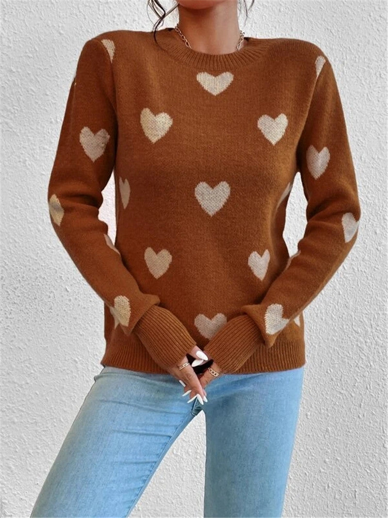 Posh Heart Pattern Loose Knitted Sweater