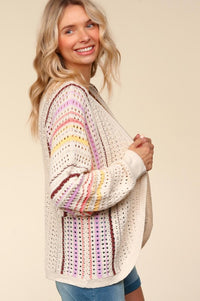 Posh Haptics Full Size Striped Crochet Cardigan