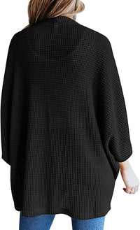 Bat Sleeve Waffle Knit Cardigan