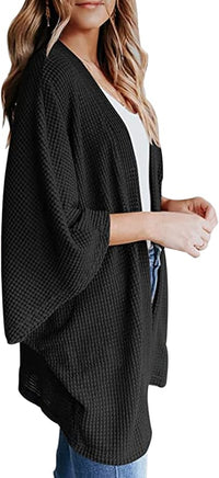 Bat Sleeve Waffle Knit Cardigan