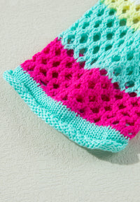 Posh Openwork Contrast Striped Knit Top