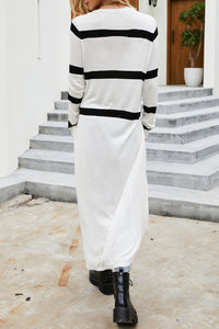 Posh Pocketed Striped Long Cardigan