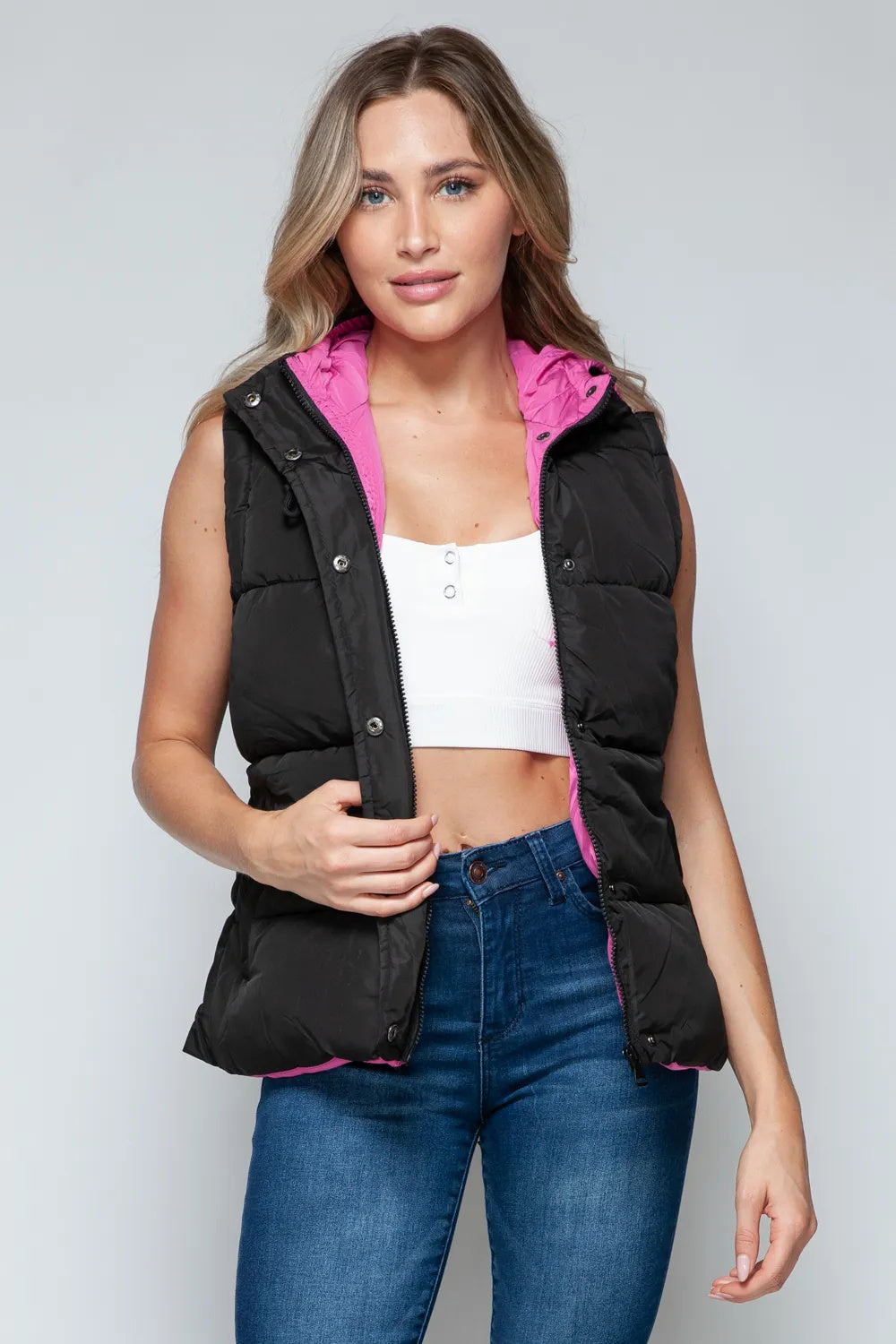 Posh Black and Pink Hooded Vest