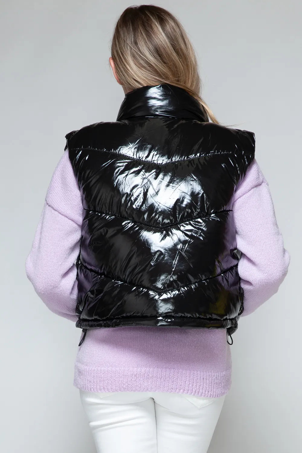 Black Shiny Puffy Quilted Vest