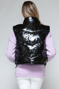 Black Shiny Puffy Quilted Vest