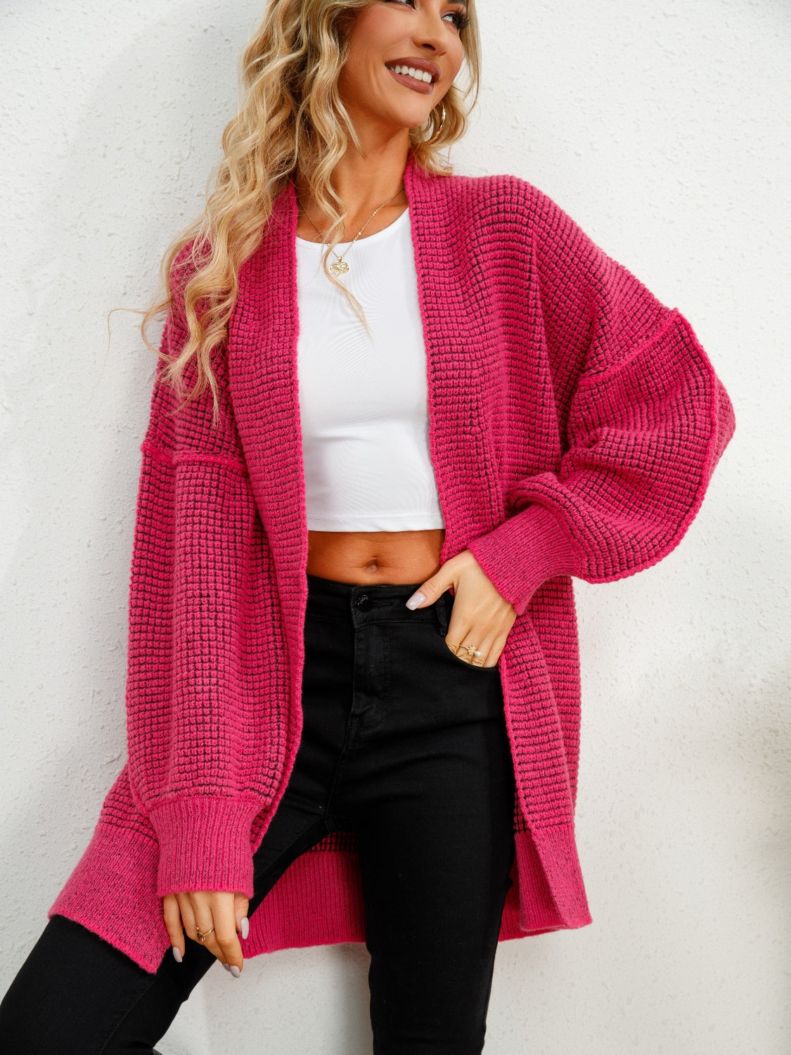 Pink Long Open Cardigan