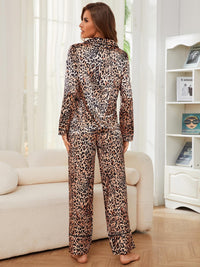 Posh Satin Leopard Button Up Pajama Set