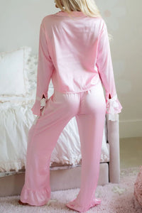Posh Pink Collared Long Sleeve Pajama Set