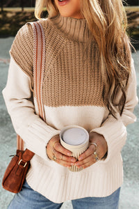Posh Split Color Turtleneck Sweater