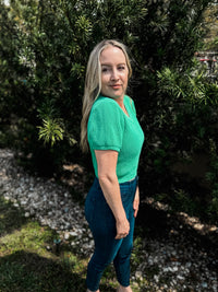 Mittoshop V-Neck Short Sleeve Crop Sweater