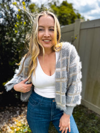 Open Front Plaid Long Sleeve Shawl Cardigan